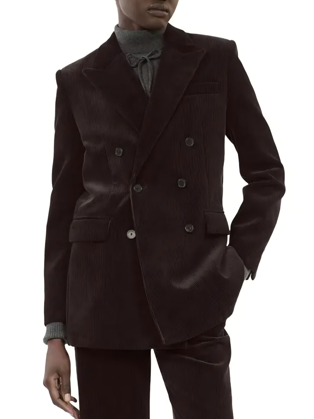NWT The Kooples Chocolate Brown Double-Breasted Corduroy Blazer - Size 36